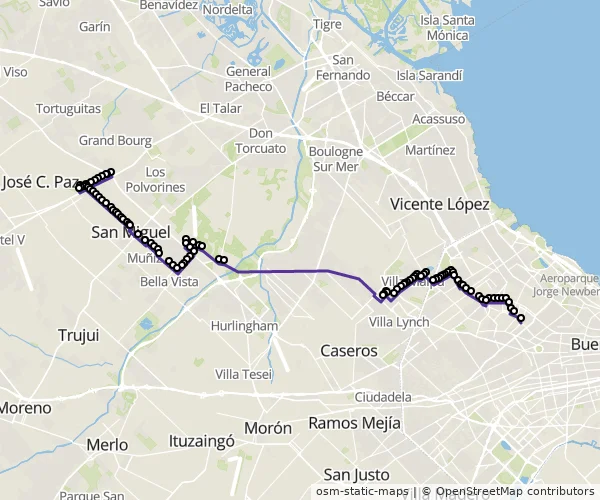 Mapa do itinerário da linha