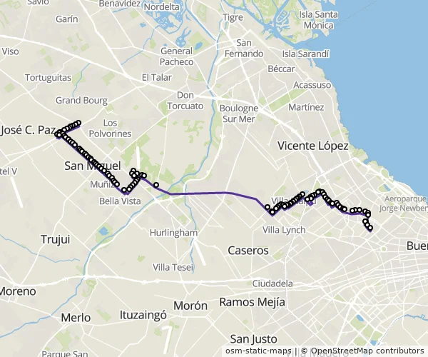 Mapa do itinerário da linha