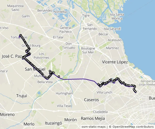 Mapa do itinerário da linha