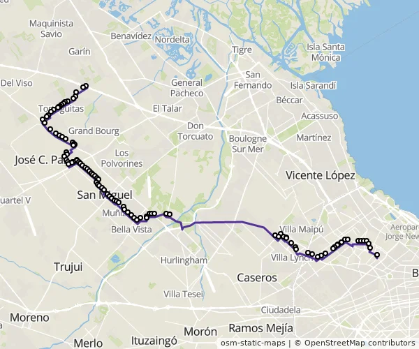 Mapa do itinerário da linha