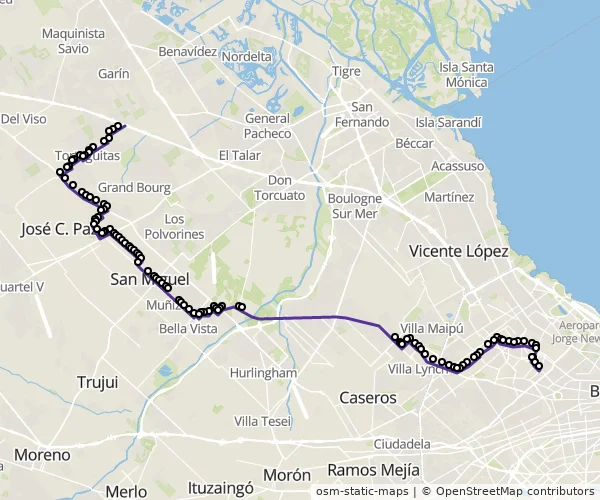Mapa do itinerário da linha
