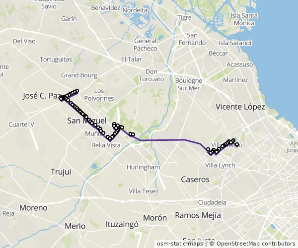Mapa do itinerário da linha