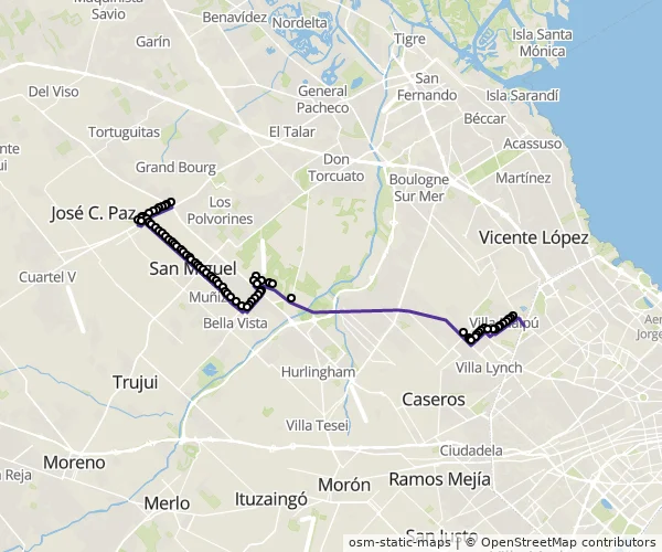 Mapa do itinerário da linha
