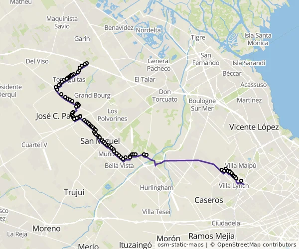 Mapa do itinerário da linha