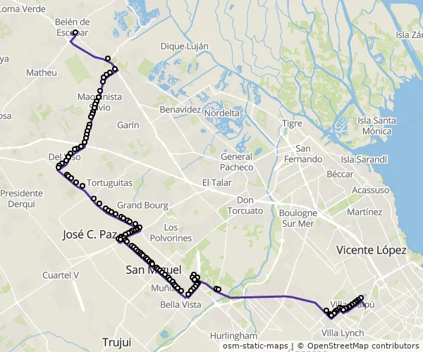 Mapa do itinerário da linha