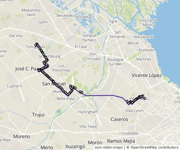 Mapa do itinerário da linha