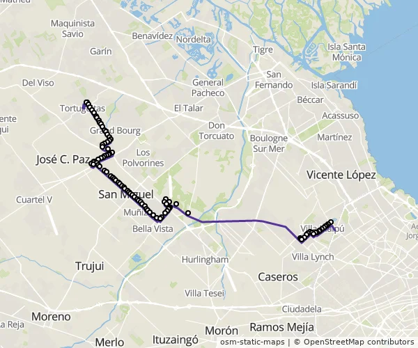 Mapa do itinerário da linha