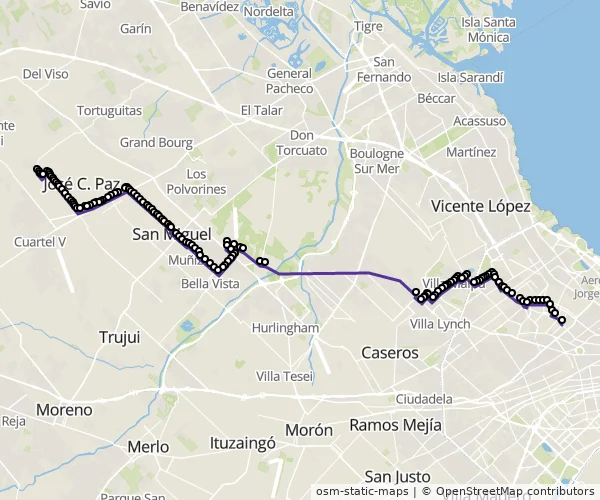 Mapa do itinerário da linha
