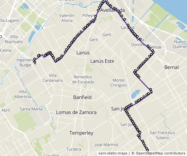 Mapa do itinerário da linha