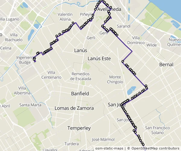 Mapa do itinerário da linha