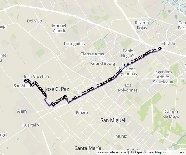 Mapa do itinerário da linha