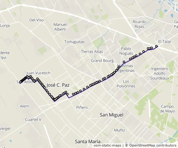 Mapa do itinerário da linha