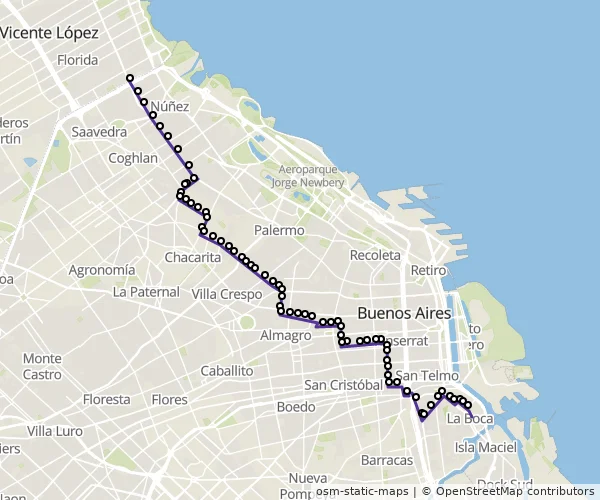 Mapa do itinerário da linha