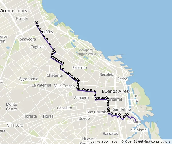Mapa do itinerário da linha