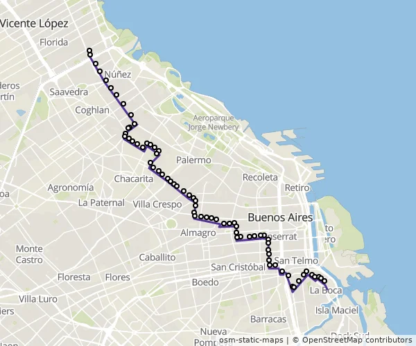 Mapa do itinerário da linha