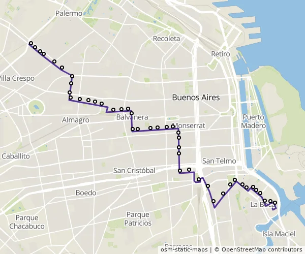 Mapa do itinerário da linha