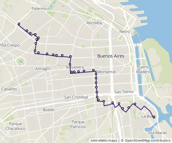 Mapa do itinerário da linha