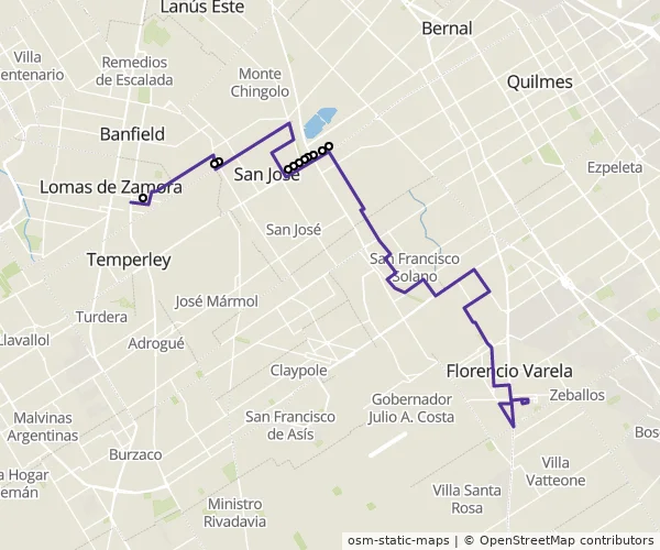 Mapa do itinerário da linha