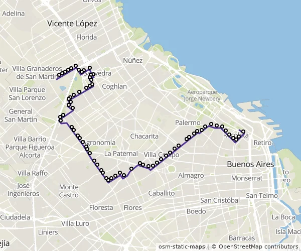 Mapa do itinerário da linha
