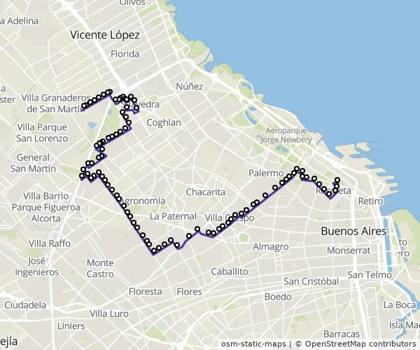 Mapa do itinerário da linha