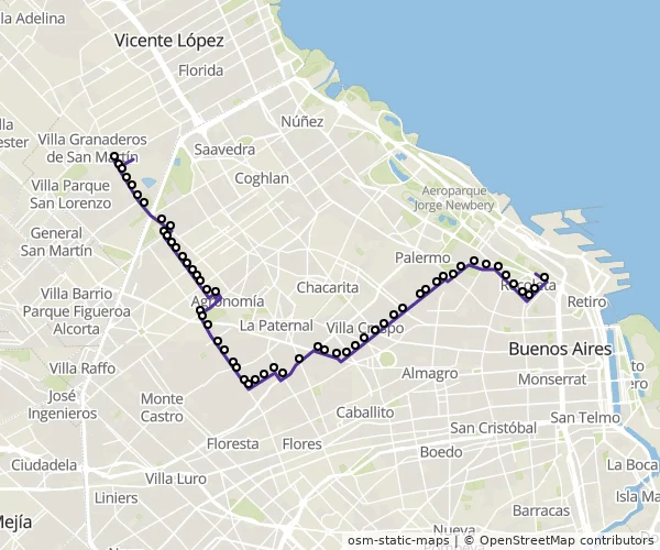 Mapa do itinerário da linha