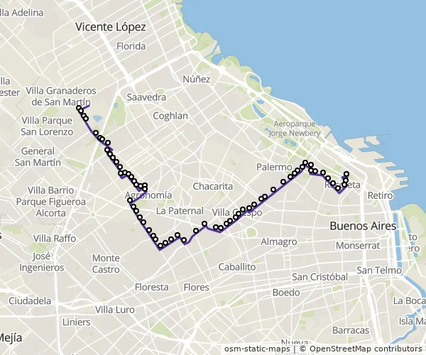 Mapa do itinerário da linha
