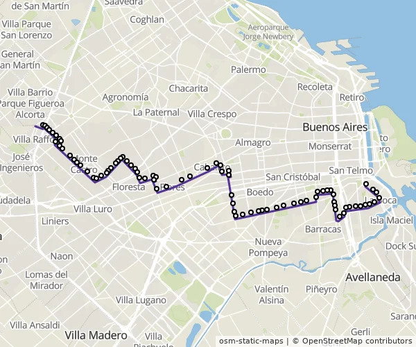 Mapa do itinerário da linha