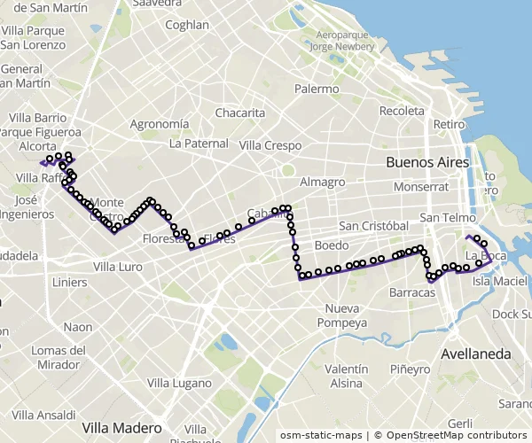 Mapa do itinerário da linha