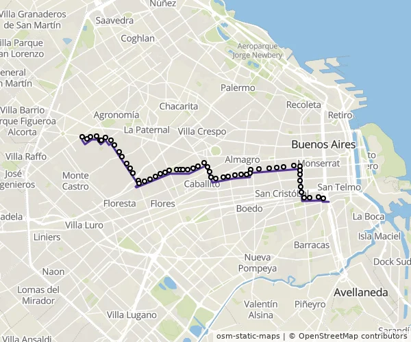 Mapa do itinerário da linha