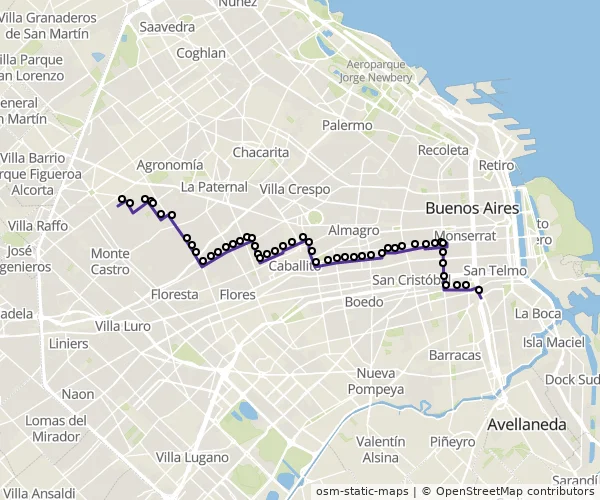 Mapa do itinerário da linha