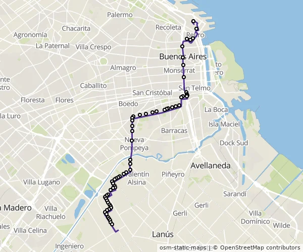Mapa do itinerário da linha