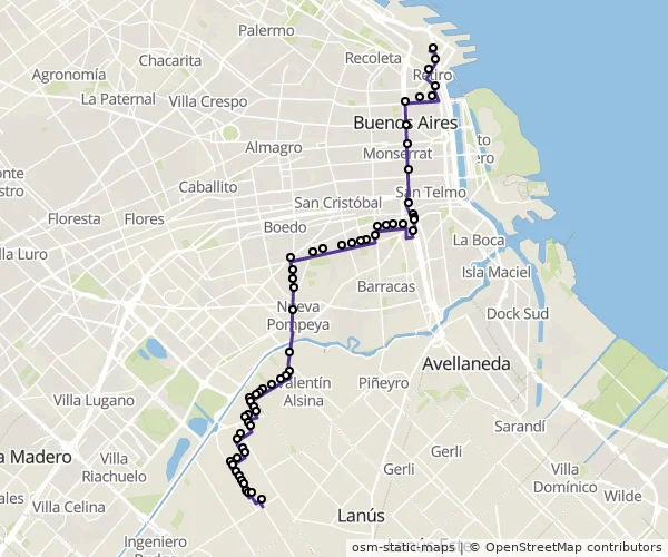 Mapa do itinerário da linha