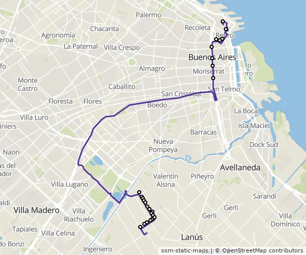 Mapa do itinerário da linha