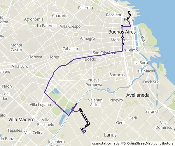 Mapa do itinerário da linha