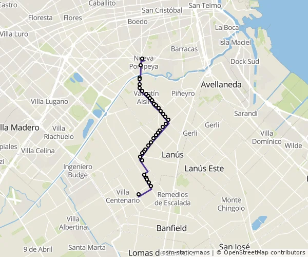Mapa do itinerário da linha