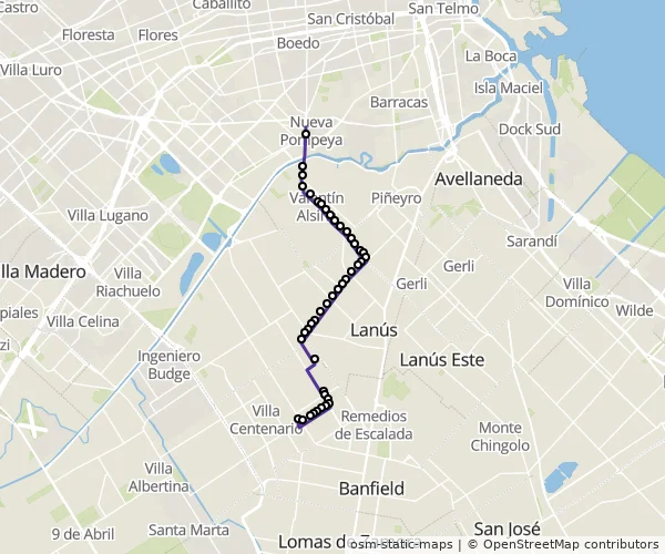 Mapa do itinerário da linha