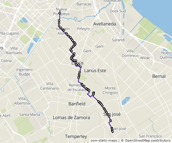 Mapa do itinerário da linha