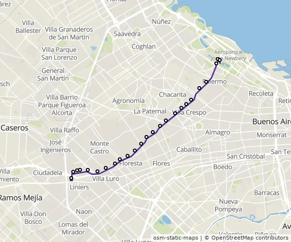 Mapa do itinerário da linha