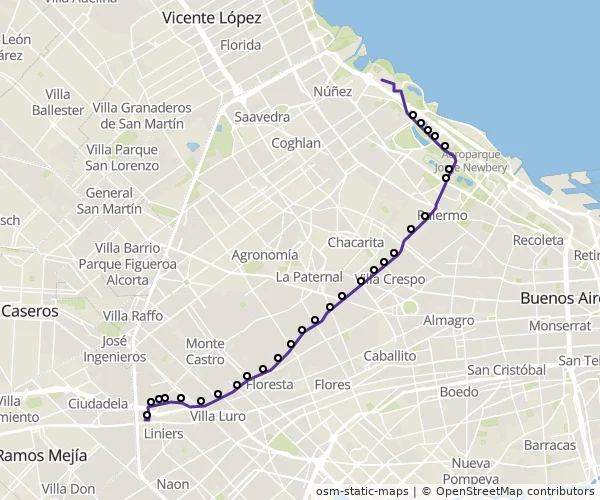 Mapa do itinerário da linha