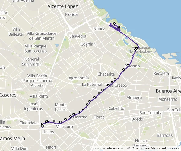 Mapa do itinerário da linha