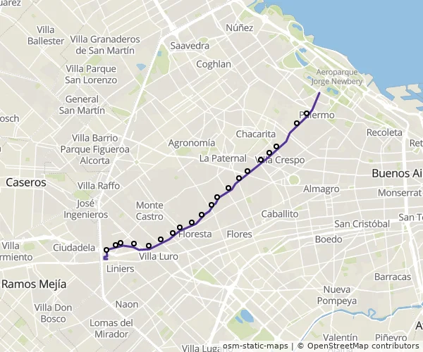 Mapa do itinerário da linha