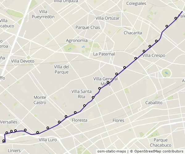 Mapa do itinerário da linha