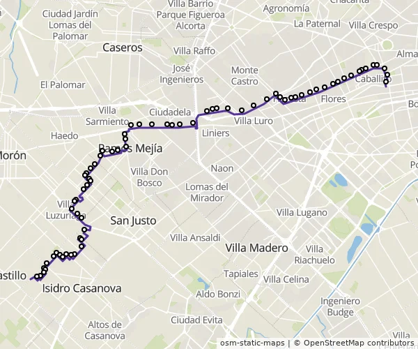 Mapa do itinerário da linha
