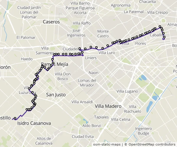 Mapa do itinerário da linha