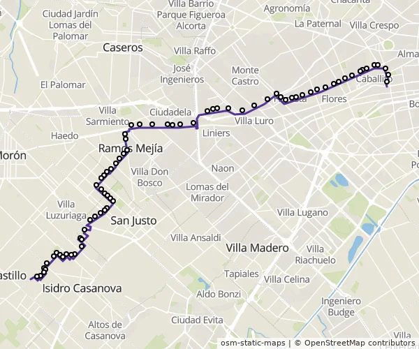 Mapa do itinerário da linha