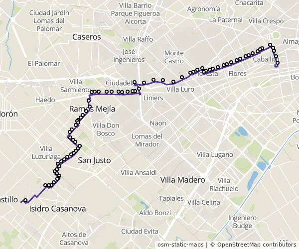 Mapa do itinerário da linha