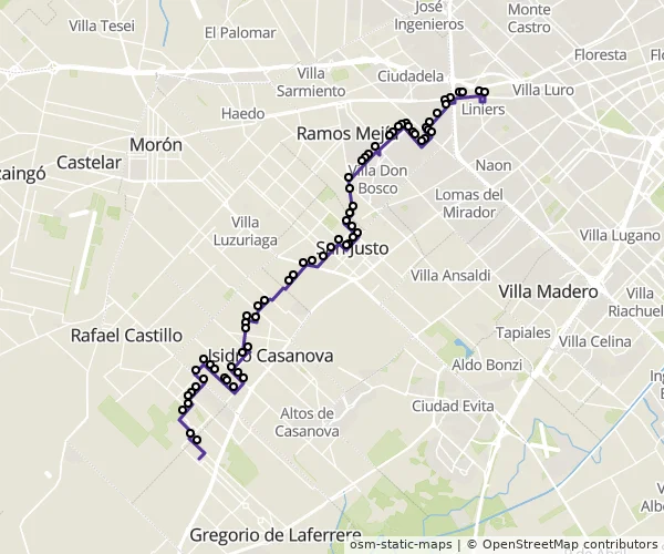 Mapa do itinerário da linha
