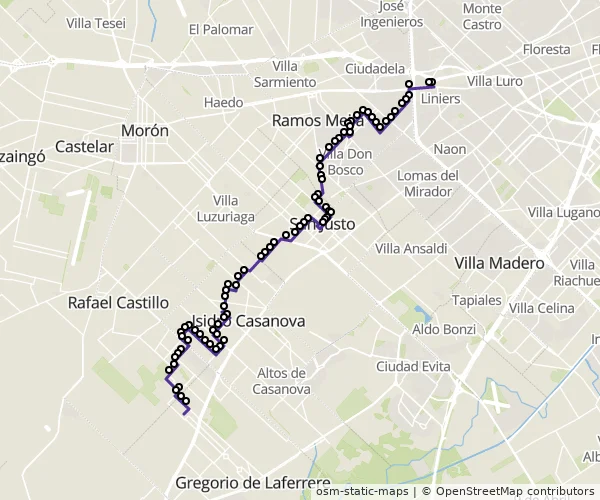Mapa do itinerário da linha