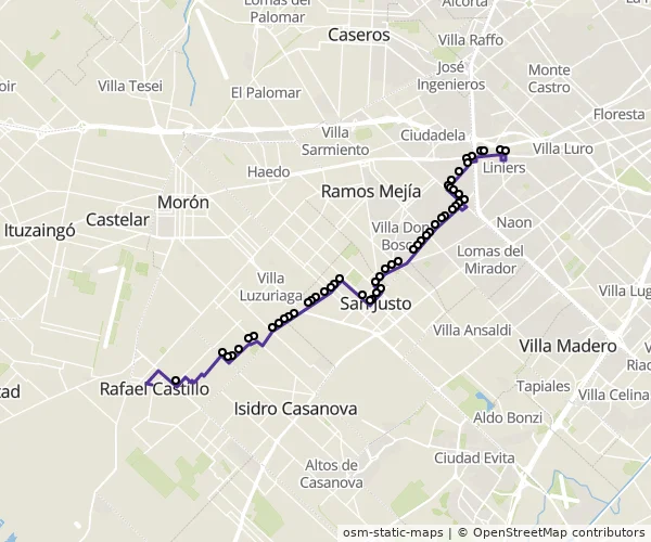 Mapa do itinerário da linha