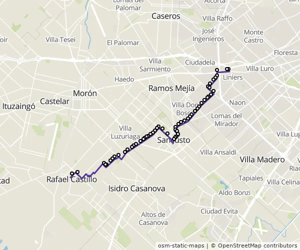 Mapa do itinerário da linha